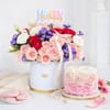 Birthday Floral Arrangement & Vanilla Rose Cake Combo