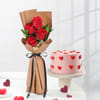 Classic Red Roses and Valentine Cake Combo