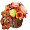 Flower arrangement 'Happy Surprise' with teddy bear 'Bruno' Online