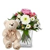 Flower bouquet 'Delicate Winter Romance' with teddy bear 'Bi Online