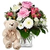 Flower bouquet 'Delicate Winter Romance' with teddy bear 'Bi Online