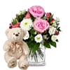 Flower bouquet 'Delicate Winter Romance' with teddy bear 'Bi Online