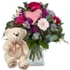 Flower bouquet 'Sweet Bloom' with teddy bear