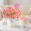 Mother's Day Pink Rose & Carnation Bouquet with Cake