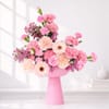 Pink Blossom Arrangement In Lilac Coupe Vase