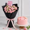 Pink Roses Bouquet & Pineapple Cake Combo for Mom