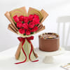 Red Roses with Chocolate Almond Cake Combo
