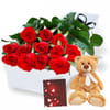 Rose Gift Box with Teddy Bear Online