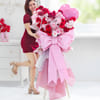 Soft 48 Pink & Red Roses Bow Bouquet