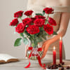 Gift Valentine's Day 14 Red Rose Arrangement In Hourglass Vase