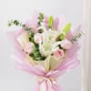 Buy White Lily Bouquet & Pink Blush Pineapple Cake Combo