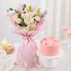 White Lily Bouquet & Pink Blush Pineapple Cake Combo