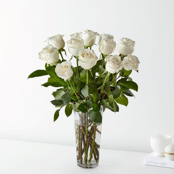 12 Long Stem White Rose Bouquet