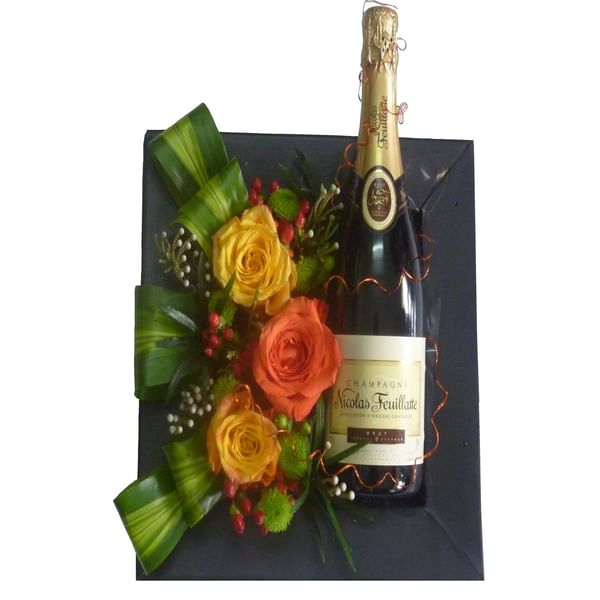 Arrangement of Cut Flowers with alcohol