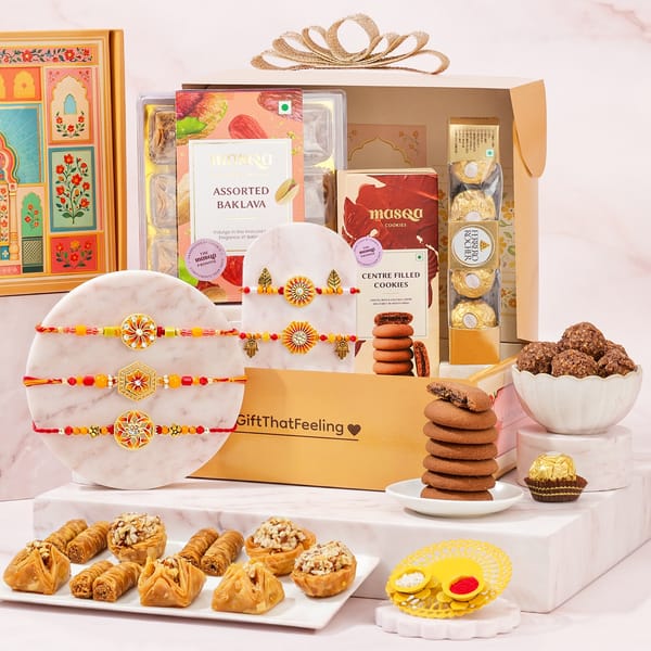 Auspicious Floral Rakhi with Baklava Hamper