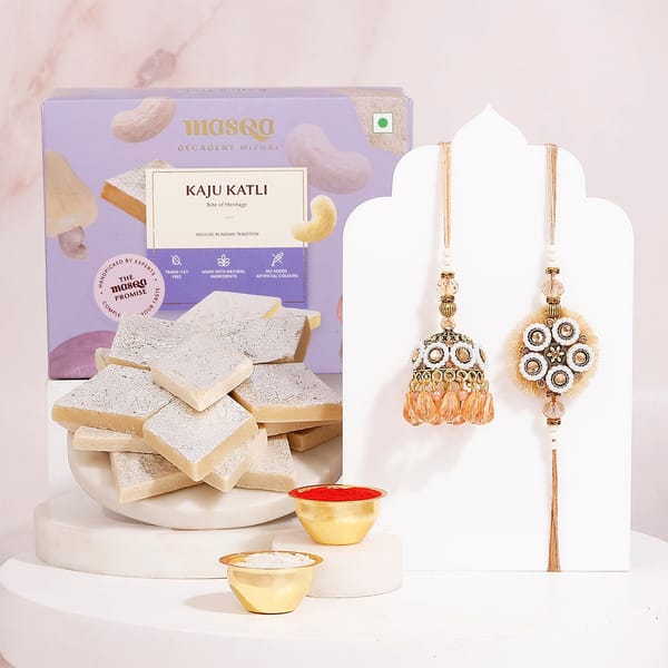Bhaiya Bhabhi Rakhi Set with Kaju Katli