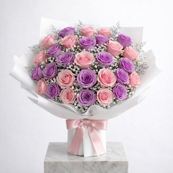 Blissful 48 Pink and Purple Rose Bouquet