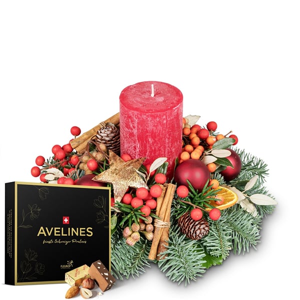 Candle arrangement 'Festive Glamorous' with Avelines praline