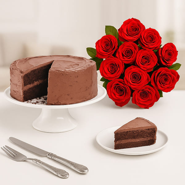 Chocolate Cake & Red Roses