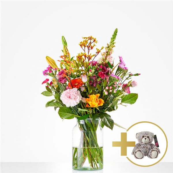 Combi Bouquet: Hugs; including little bear for € 10