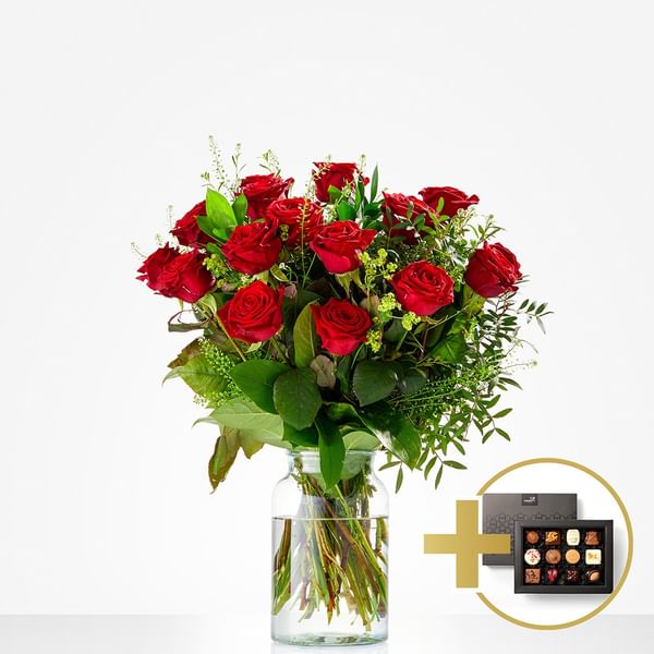 Combi Bouquet: You make me happy; incl. Flavours Chocolates for â‚¬13,-