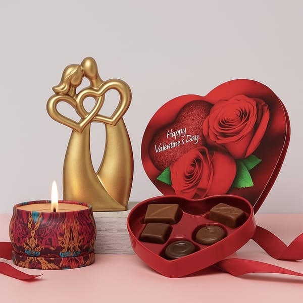 Couple Figurine with Candle & Heart Chocolate Box