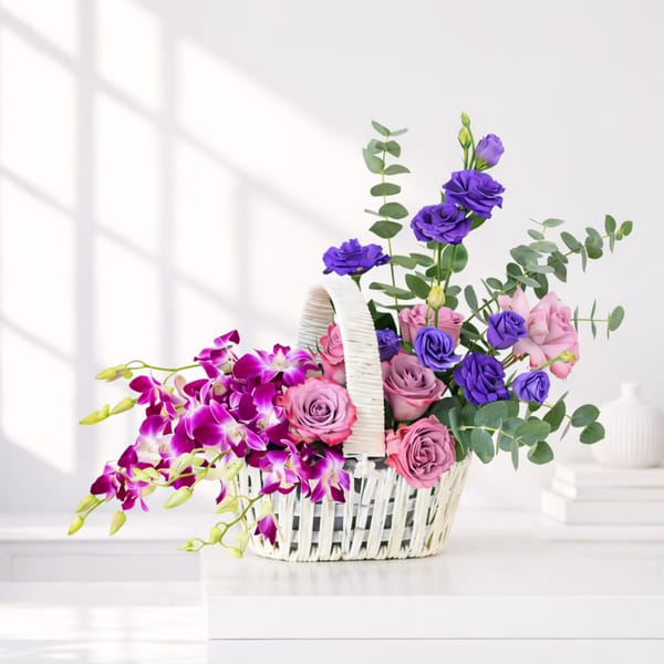 Enchanted Orchid & Rose Basket Arrangement