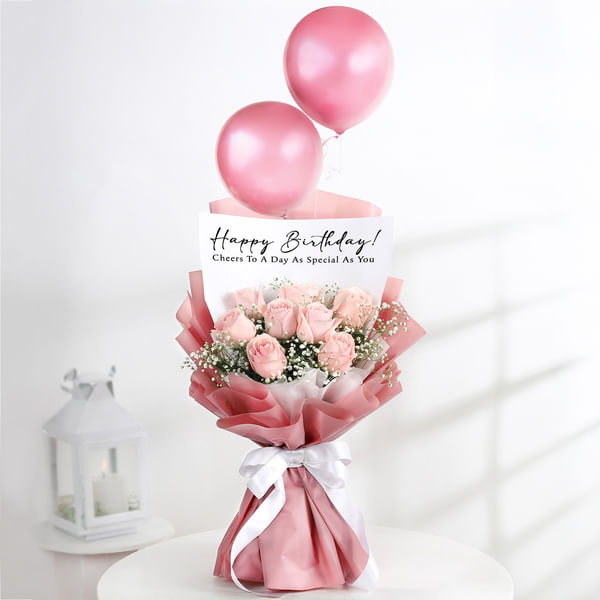 Enchanting Blooms And Balloons Bouquet