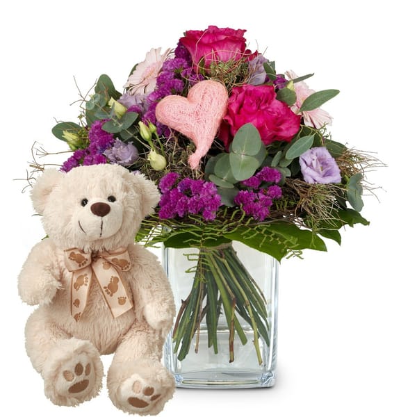 Fleurop Flower bouquet 'Sweet Bloom' with teddy bear