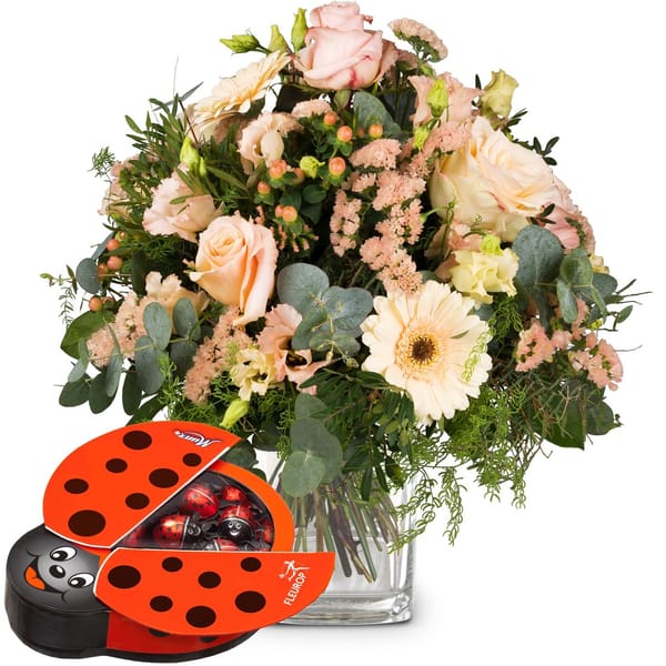 Flower bouquet 'Delicate Colors' with Munz chocolate ladybir
