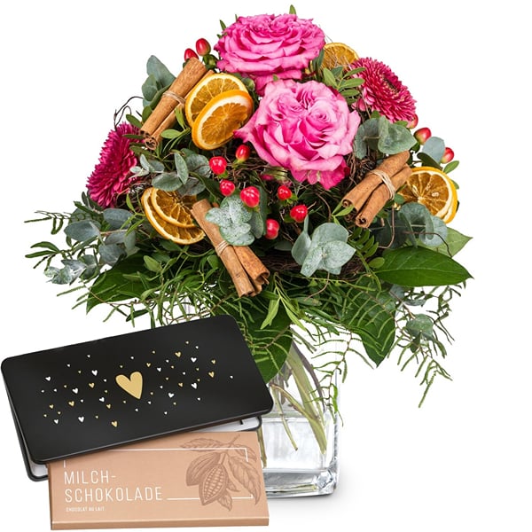Flower bouquet 'Happy Day' with Munz bar of chocolate 'Heart