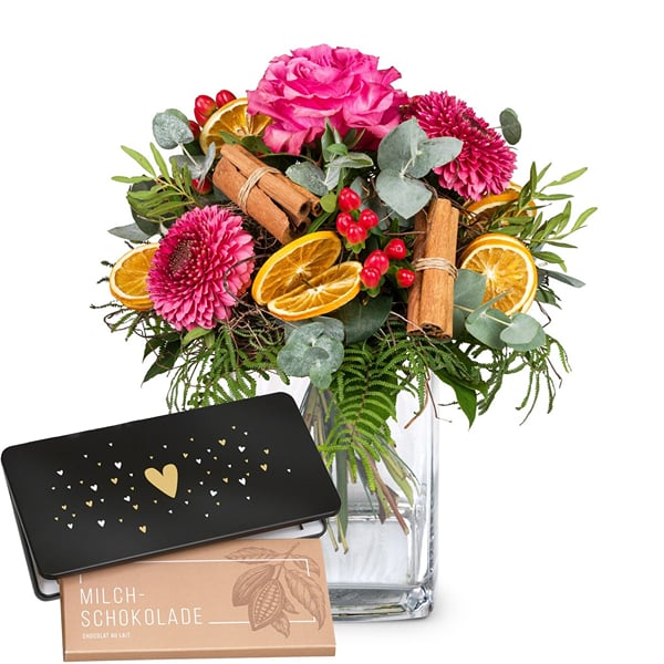 Flower bouquet 'Happy Day' with Munz bar of chocolate 'Heart