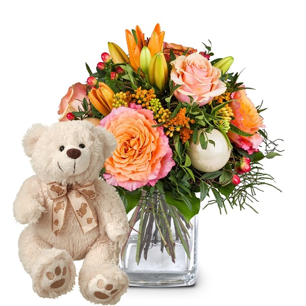 Flower bouquet 'Magical Advent Season' with teddy bear 'Bian