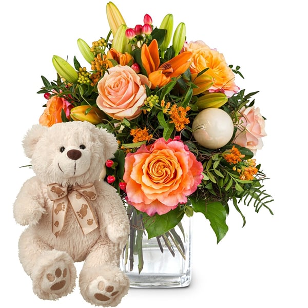 Flower bouquet 'Magical Advent Season' with teddy bear 'Bian