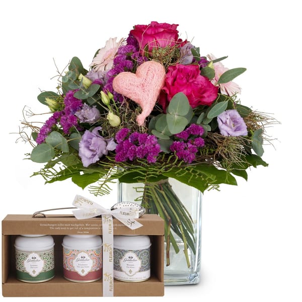 Flower bouquet 'Sweet Bloom' with Gottlieber tea gift set
