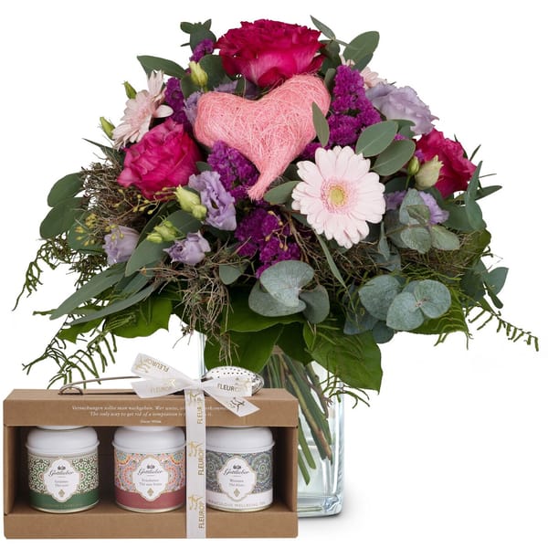Flower bouquet 'Sweet Bloom' with Gottlieber tea gift set