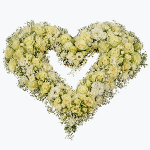 Funeral Heart Cream w ribbon 248016