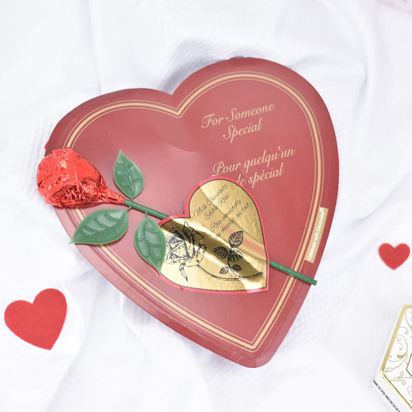 Heart Chocolate Box & Rose Combo