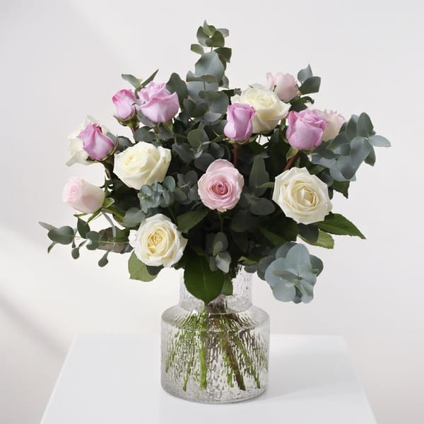 Love Whispers - bouquet with white, lilac and pink roses