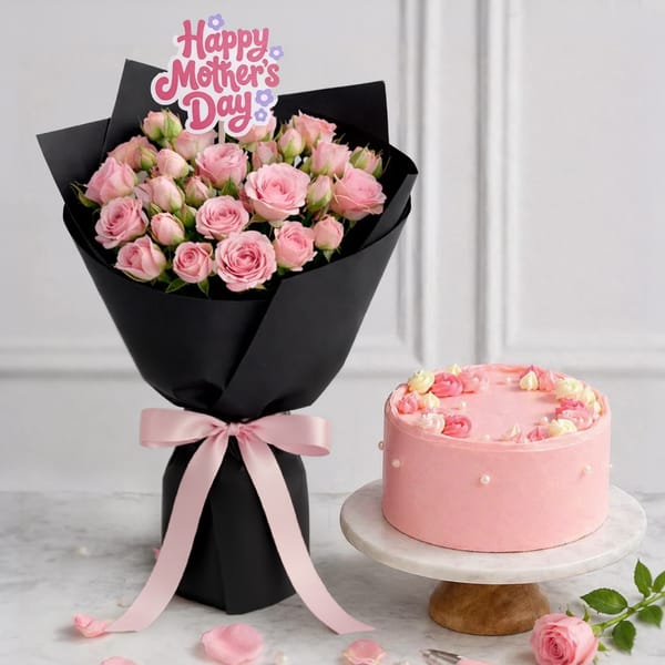 Mother's Day Pink Roses & Cake Combo
