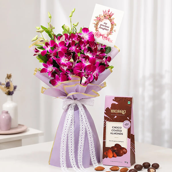 Orchid Bouquet with Chocolates for Daughter's Day