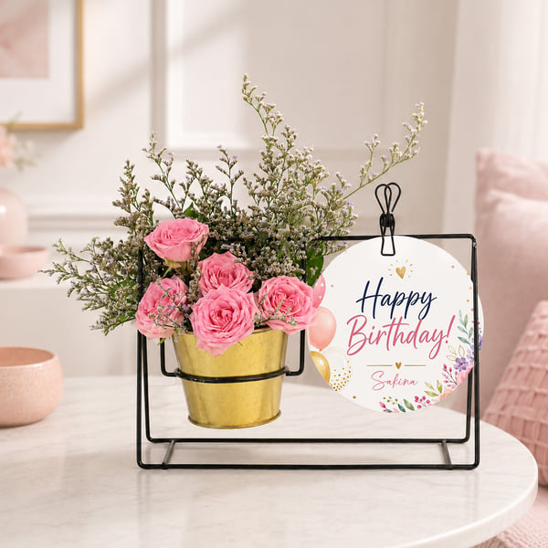 Personalized Birthday Swing Metal Planter