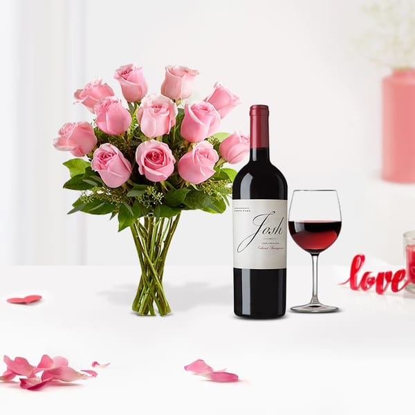 Refined Red Wine And Rose Bouquet Combo