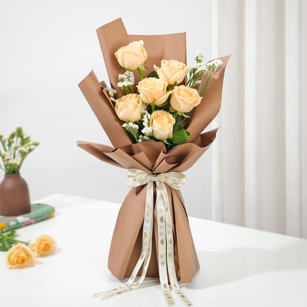 Serene Peach Roses Handtied Bouquet