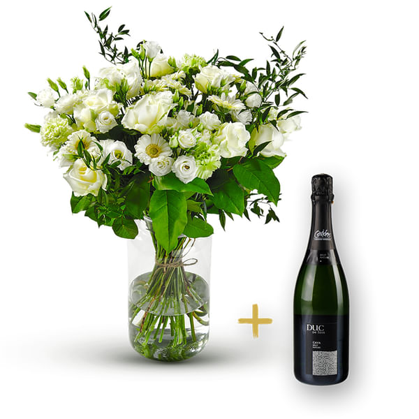 Stylish white bouquet with Cava