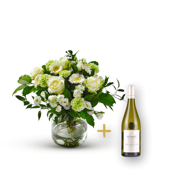 Stylish white bouquet with Pouilly Fume