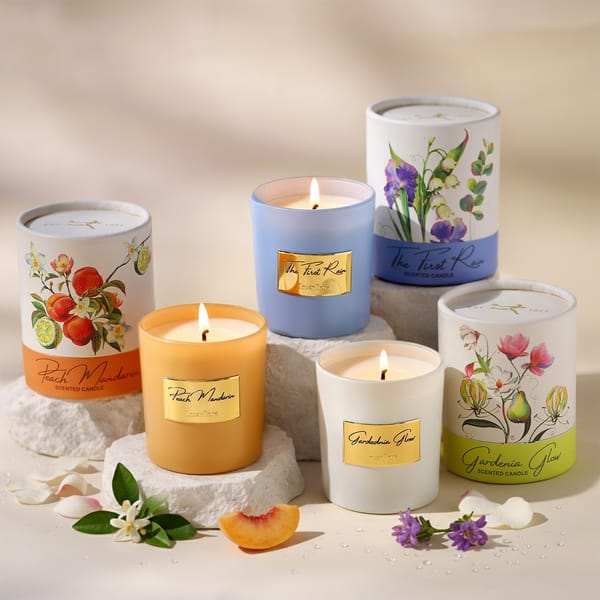 Trio of Scented Candles 150gms - Peach Mandarin, Gardenia Glow & The First Rain
