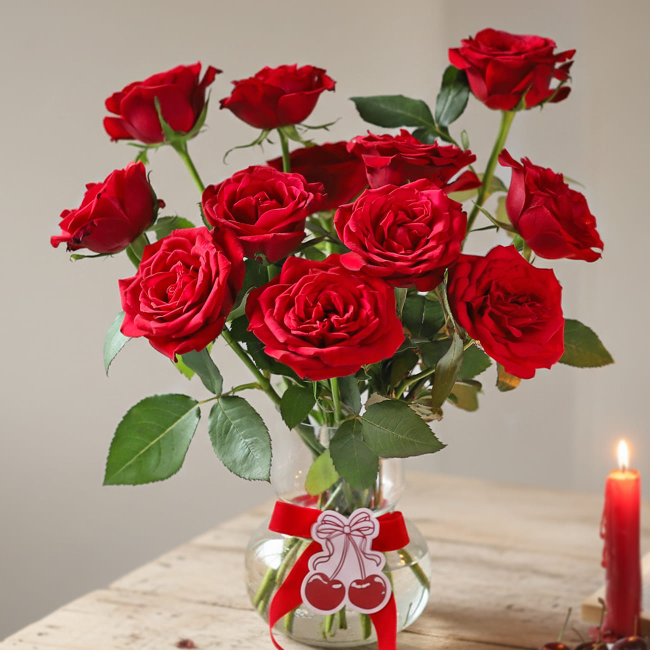 Valentine's Day Red Rose Arrangement in Hourglass Vase